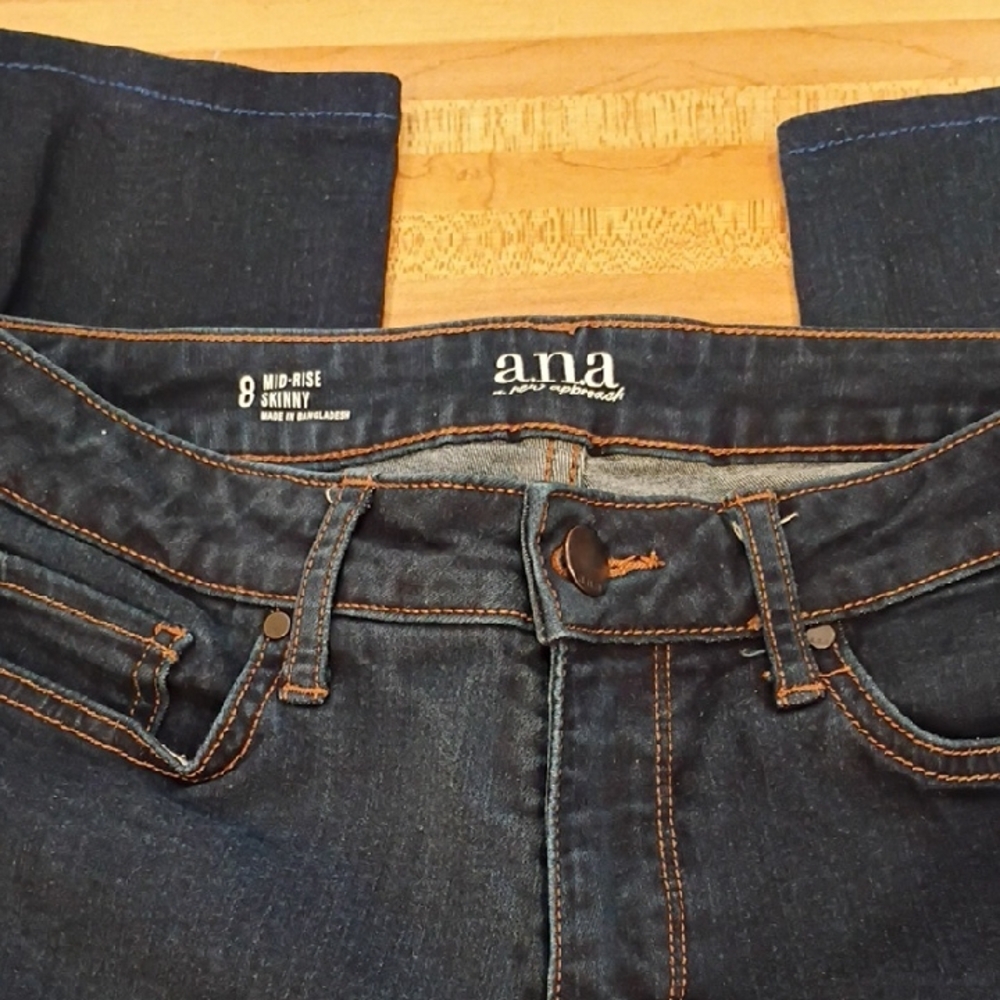a.n.a Dark Blue Skinny Spandex  Jeans with Contrast Stitching Size 8"
